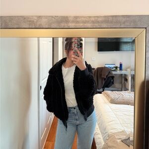 Zara black sherpa cropped bomber style jacket.